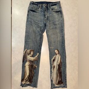 MNML Men's Size 30x32 Blue Denim Straight Leg Angel Print V234 Jeans Streetwear